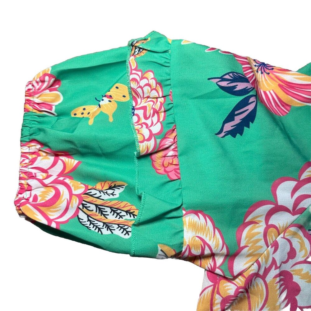 Women's Top L Butterfly Floral 3/4‎ Sleeve Work Casual Girls Night - Picture 3 of 5